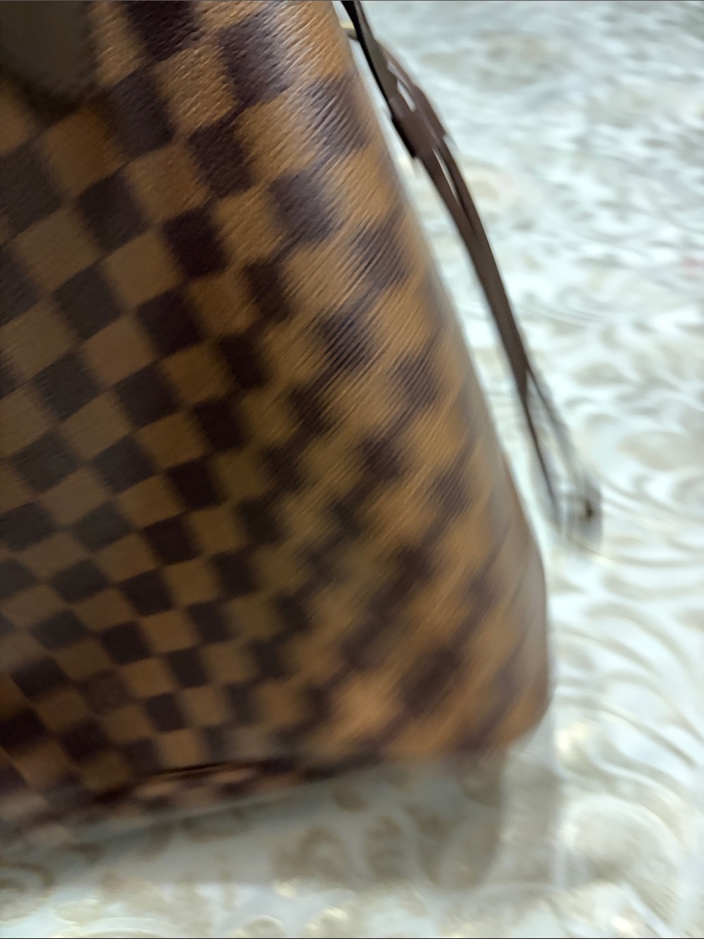 Louis Vuitton Brown Checkered Tote with Pink Lining - Picture 6 of 7